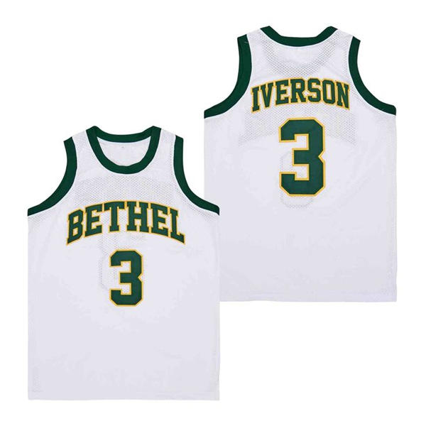 Men's Bethel High School #3 Allen Iverson 1993 White Retro Basketball Jersey