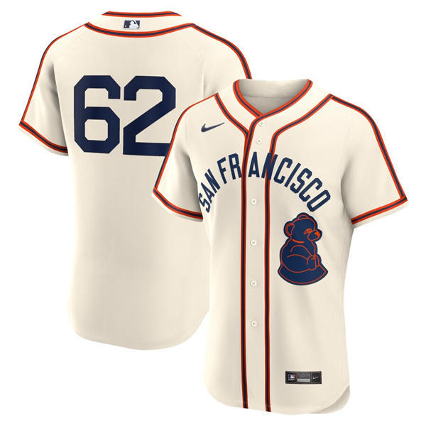Mens San Francisco Giants #62 Logan Webb Nike Cream Rickwood Classic Authentic Player Jersey