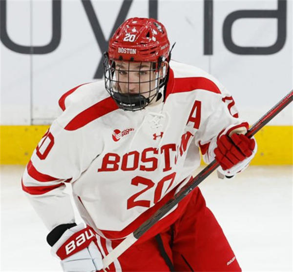 Mens Youth Boston University Terriers #20 Lane Hutson 2024 White Hockey Jersey