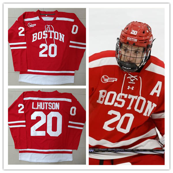 Mens Youth Boston University Terriers #20 Lane Hutson 2024 Scarlet Hockey Jersey