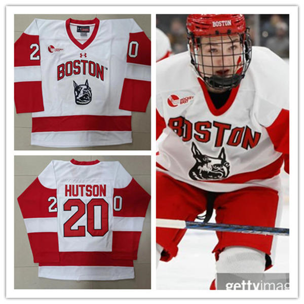 Mens Youth Boston University Terriers #20 Lane Hutson 2024 White Mascot Retro Hockey Jersey