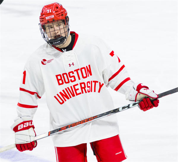 Mens Youth Boston University Terriers #71 Macklin Celebrini 2024 White Boston University Hockey Jersey