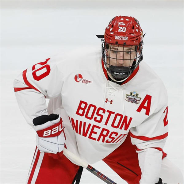 Mens Youth Boston University Terriers #20 Lane Hutson 2024 White Boston University Hockey Jersey