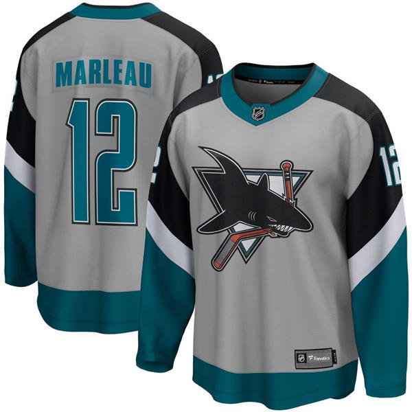 Mens San Jose Sharks Retired Player #12 Patrick Marleau Grey Reverse Retro Jersey