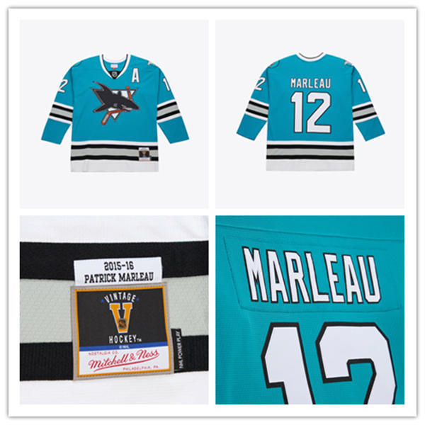 Mens San Jose Sharks Retired Player #12 Patrick Marleau 2015-16 Teal Throwback Jersey