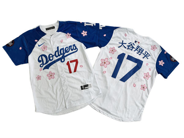 Mens Los Angeles Dodgers #17 Shohei Ohtani Japan Name White Royal 2025 MLB World Tour Tokyo Series Limited Jersey