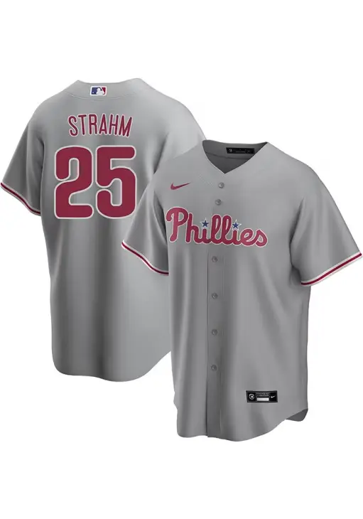 Mens Philadelphia Phillies #25 Matt Strahm Nike Gray Road Vapor Limited Jersey