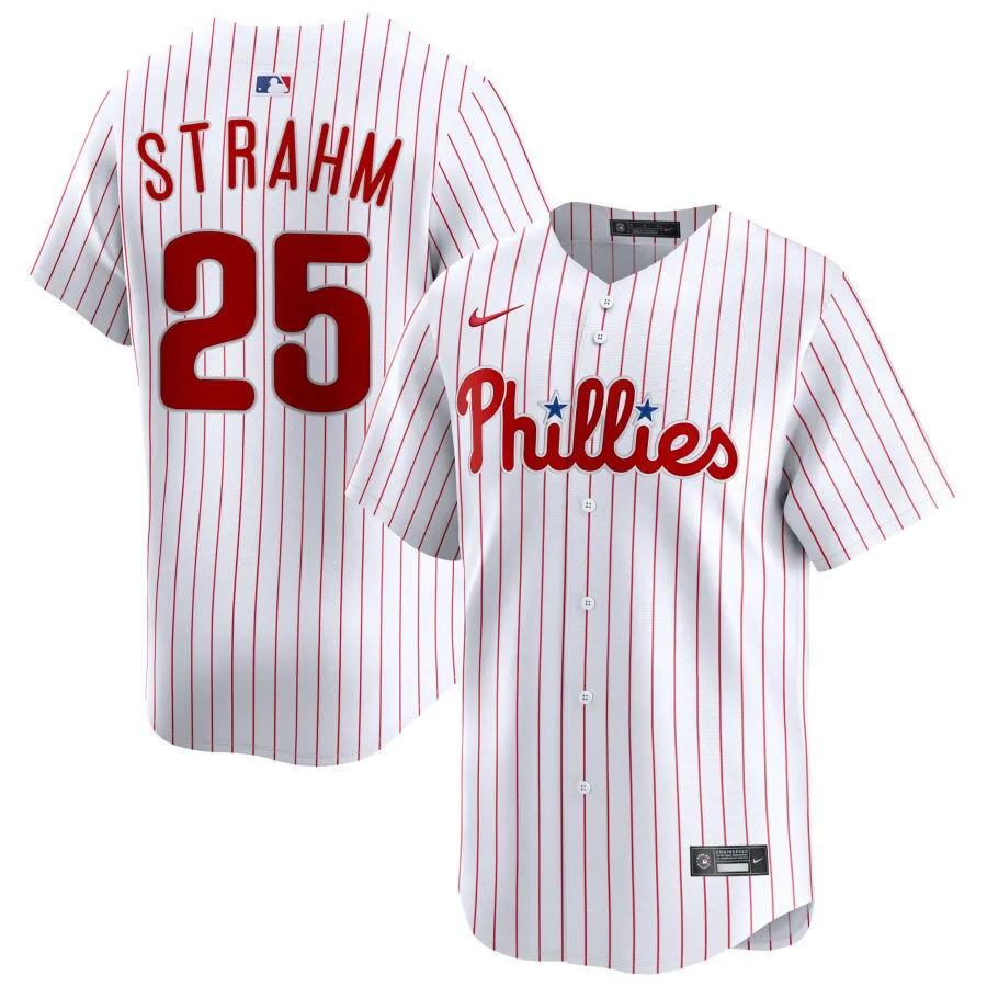 Mens Philadelphia Phillies #25 Matt Strahm Nike White Pinstripe Home Limited Jersey