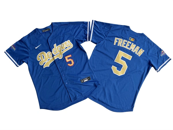 Men's Los Angeles Dodgers #5 Freddie Freeman Nike Blue 2024 World Series Champions Gold Collection Limited Jersey