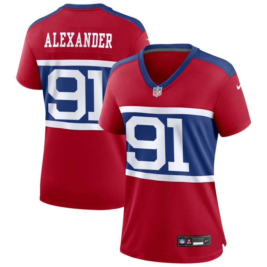 Women's New York Giants #91 Darius Alexander Century Red 100TH Season Commemorative Jersey