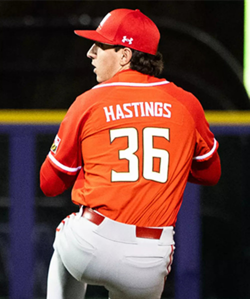 MeMaryland Terrapins #36 Logan Hastings Red M College Baseball Game Jersey