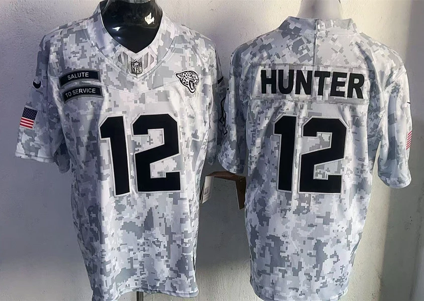 Men's Jacksonville Jaguars #12 Travis Hunter Arctic Camo 2024 Salute To Service Limited Jersey 