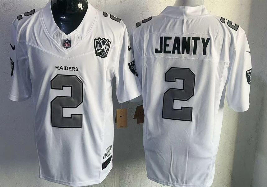 Men's Las Vegas Raiders #2 Ashton Jeanty White 1960-2024 65TH Anniversary Gratitude F.U.S.E. Limited Jersey