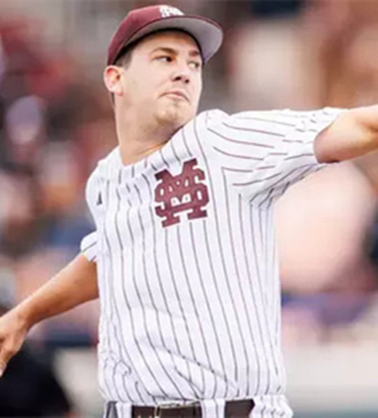 Mississippi State Bulldogs #31 Karson Ligon White MS Pinstripe College Baseball Game Jersey