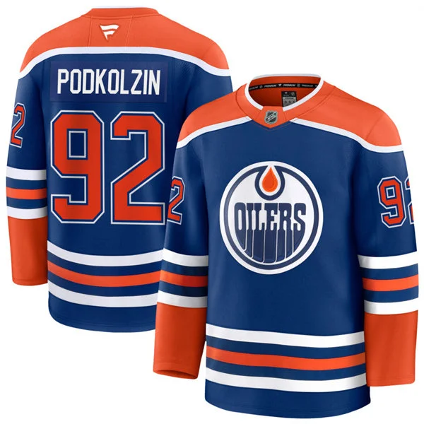 Men's Edmonton Oilers #92 Vasily Podkolzin Fanatics Home Royal Premium Jersey