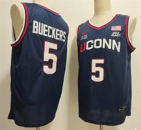 Mens UConn Huskies #5 Paige Bueckers 2025 Navy Basketball NCAA TOURNAMENT Jersey