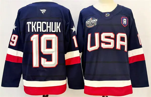 Men's USA #19 Matthew Tkachuk Fanatics Navy 2025 4 Nations Face-Off Premium Player Stotck Jersey (No custom)