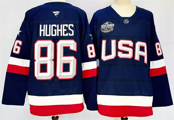 Men's USA #86 Jack Hughes Fanatics Navy 2025 4 Nations Face-Off Premium Player Stotck Jersey (No custom)