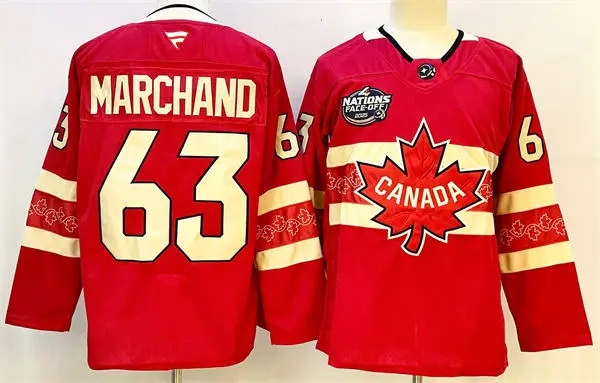 Men's Canada #63 Brad Marchand Red 2025 4 Nations Face-Off Premium Player Stotck Jersey (No custom)