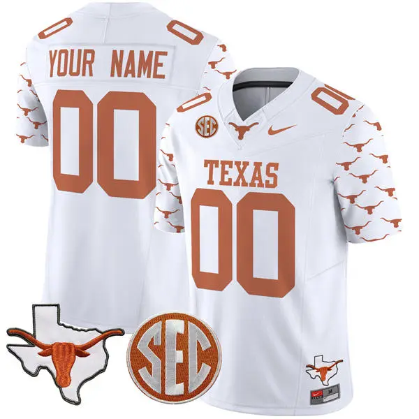 Texas Longhorns Custom White graphics Sleeve Fashion SEC Football Jersey