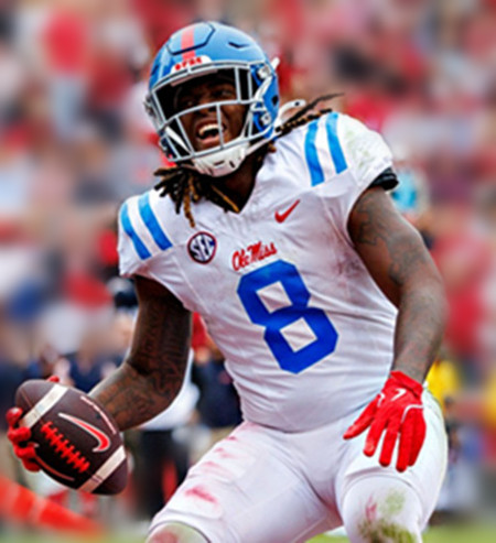 Ole Miss Rebels #8 Dae'Quan Wright White Blue College Football Game Jersey