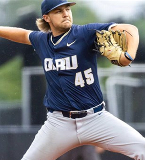 Oral Roberts Golden Eagles #45 Brenden Asher Navy White Pullover College Baseball Game Jersey