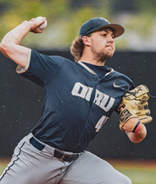 Oral Roberts Golden Eagles #44 Easton Teel Navy White Pullover College Baseball Game Jersey
