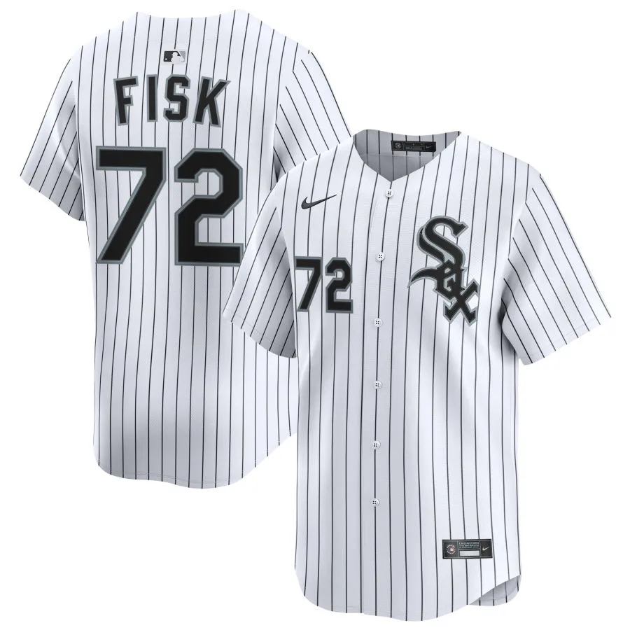 Men's Chicago White Sox Retired Player #72 Carlton Fisk Nike White Home Limited Jersey