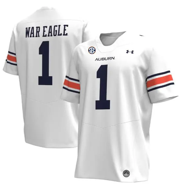 Auburn Tigers #1 WAR EAGLE White Team Wordmark Football Jersey