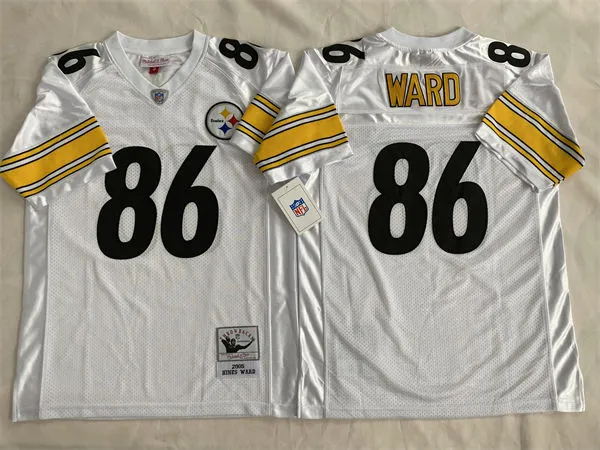 Men's Pittsburgh Steelers #86 Hines Ward 2005 Road White Circular Number Throwback Jersey