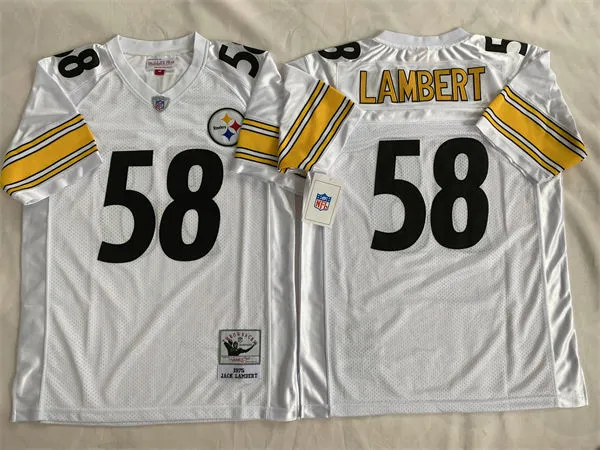 Men's Pittsburgh Steelers #58 Jack Lambert 1975 Road White Circular Number Throwback Jersey