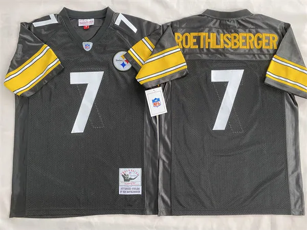 Mens Pittsburgh Steelers #7 Ben Roethlisberger Home Black Circular Number Throwback Jersey