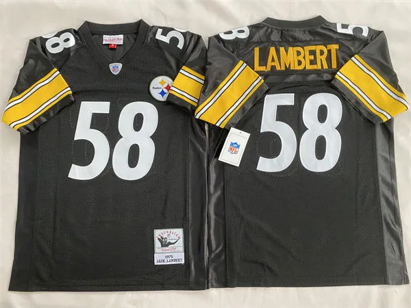 Men's Pittsburgh Steelers #58 Jack Lambert 1975 Home Black Circular Number Throwback Jersey