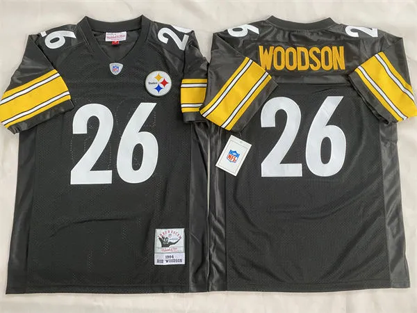 Men's Pittsburgh Steelers #26 Rod Woodson 1994 Home Black Circular Number Throwback Jersey