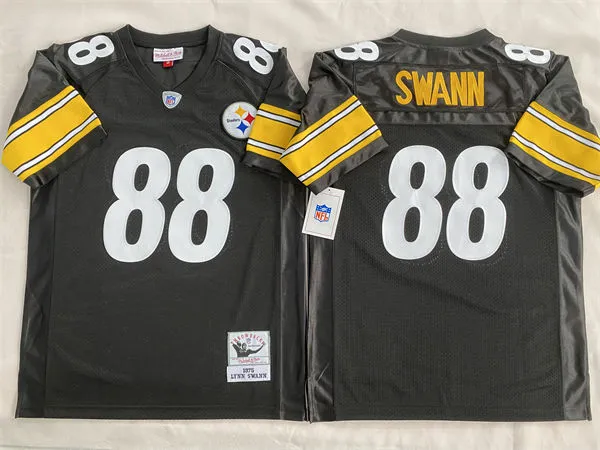 Mens Pittsburgh Steelers #88 Lynn Swann 1975 Home Black  Circular Number Throwback Jersey