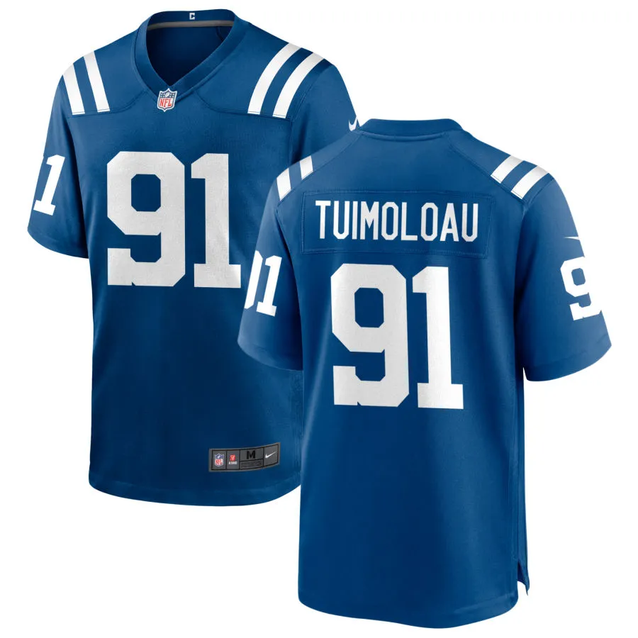 Mens Indianapolis Colts #91 JT Tuimoloau Nike Royal F.U.S.E.Vapor Limited Player Jersey