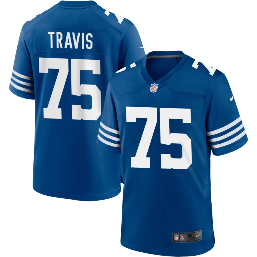 Mens Indianapolis Colts #75 Jalen Travis Nike Royal Alternate Retro Vapor Limited Jersey