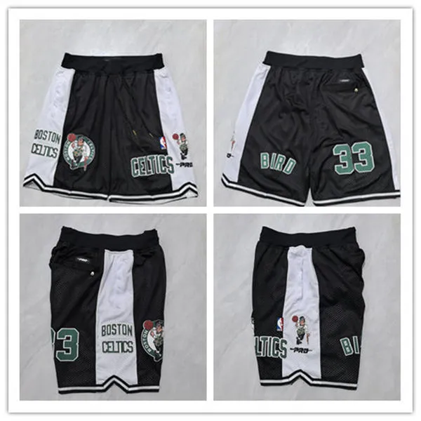 Mens Boston Celtics #33 Larry Bird Black Retro Pockets Shorts