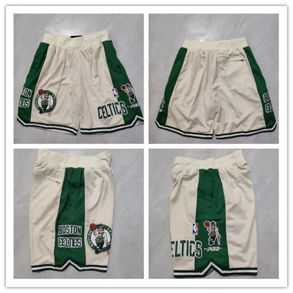 Mens Boston Celtics Cream Retro Pockets Shorts