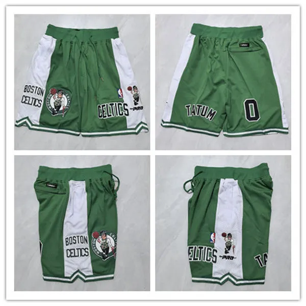 Mens Boston Celtics #0 Jayson Tatum Green Retro Pockets Shorts