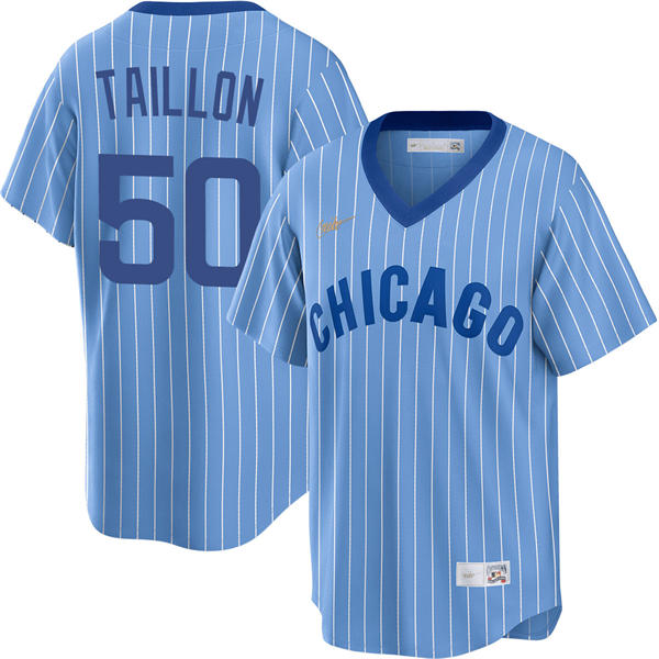 Mens Chicago Cubs #50 Jameson Taillon Blue Pinstripe Pullover 1978 Cooperstown Jersey