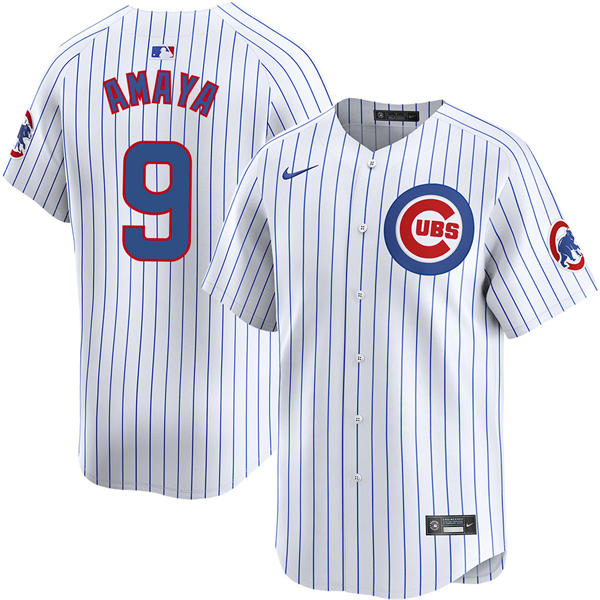 Mens Chicago Cubs #9 Miguel Amaya Nike White Pinstripe Home Limited Player Jersey