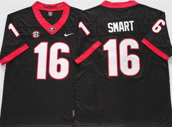 Mens Georgia Bulldogs #16 Kirby Smart Nike Black College Football Game Jersey