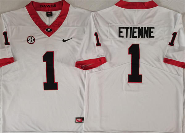 Mens Georgia Bulldogs #1 Trevor Etienne Nike White College Football Game Jersey