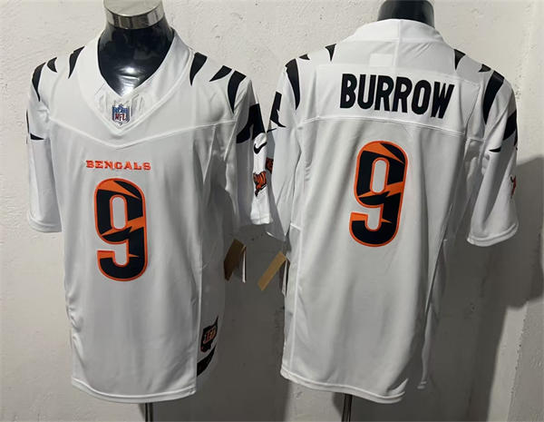 Men's Cincinnati Bengals #9 Joe Burrow White Colorful Number Fashion Limited Jersey