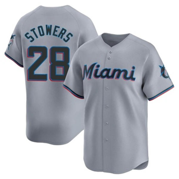 Mens Miami Marlins #28 Kyle Stowers Nike Gray Road Limited Jersey