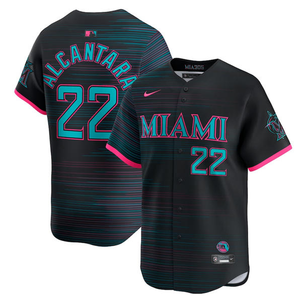 Mens Miami Marlins #22 Sandy Alcantara Nike Black 2025 City Connect Limited Jersey