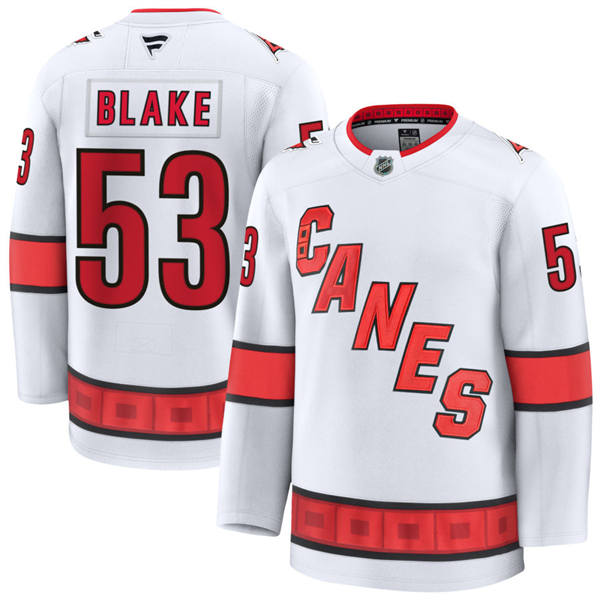 Men's Carolina Hurricanes #53 Jackson Blake Fanatics White Away Player Jersey