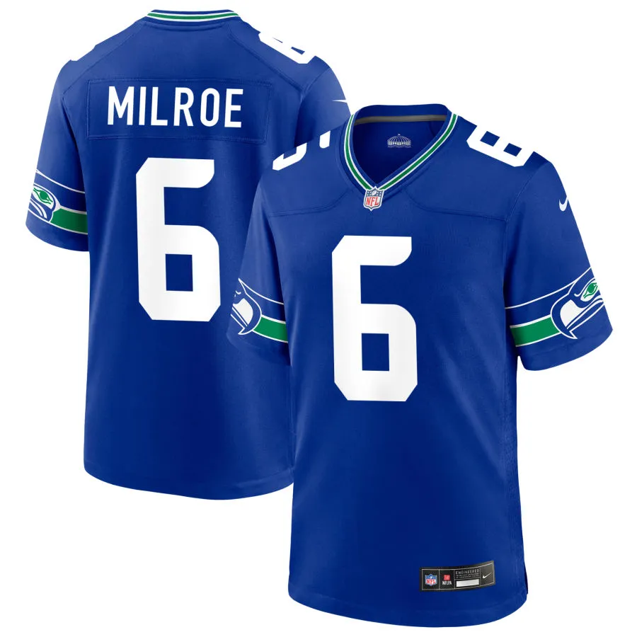 Youth Seattle Seahawks #6 Jalen Milroe Nike Royal Throwback Limited Jersey