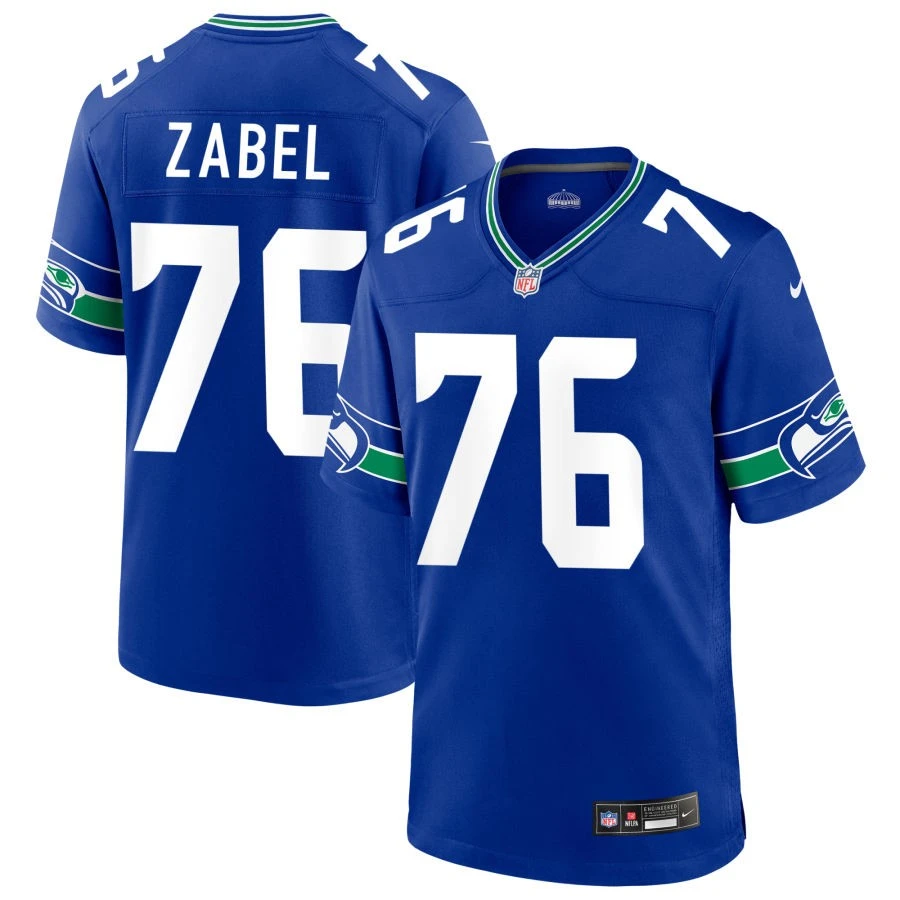Men's Seattle Seahawks #76 Grey Zabel Nike Royal Throwback F.U.S.E. Limited Jersey